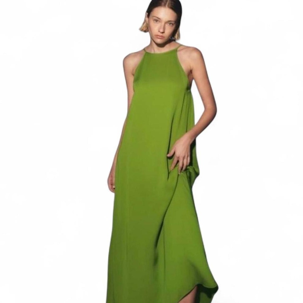 Zara Green Halter Maxi Dress Women Small Sleeveless Evening Wedding Formal